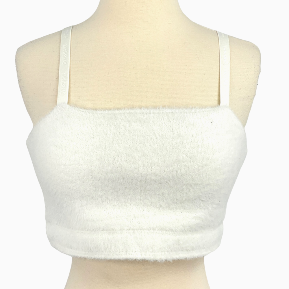 Gymshark Whitney Eyelash Knit Bandeau Bra Top Crop Womens Medium Skylight White